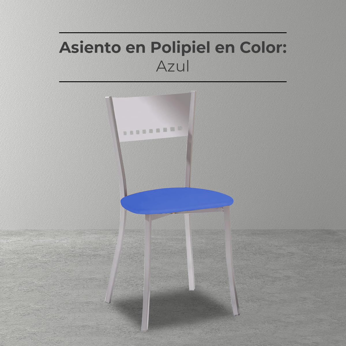 ASTIMESA 2 Sillas metálicas con Respaldo de Escalera y Asiento tapizado - Estructura Color Aluminio - Asiento en Polipiel Azul