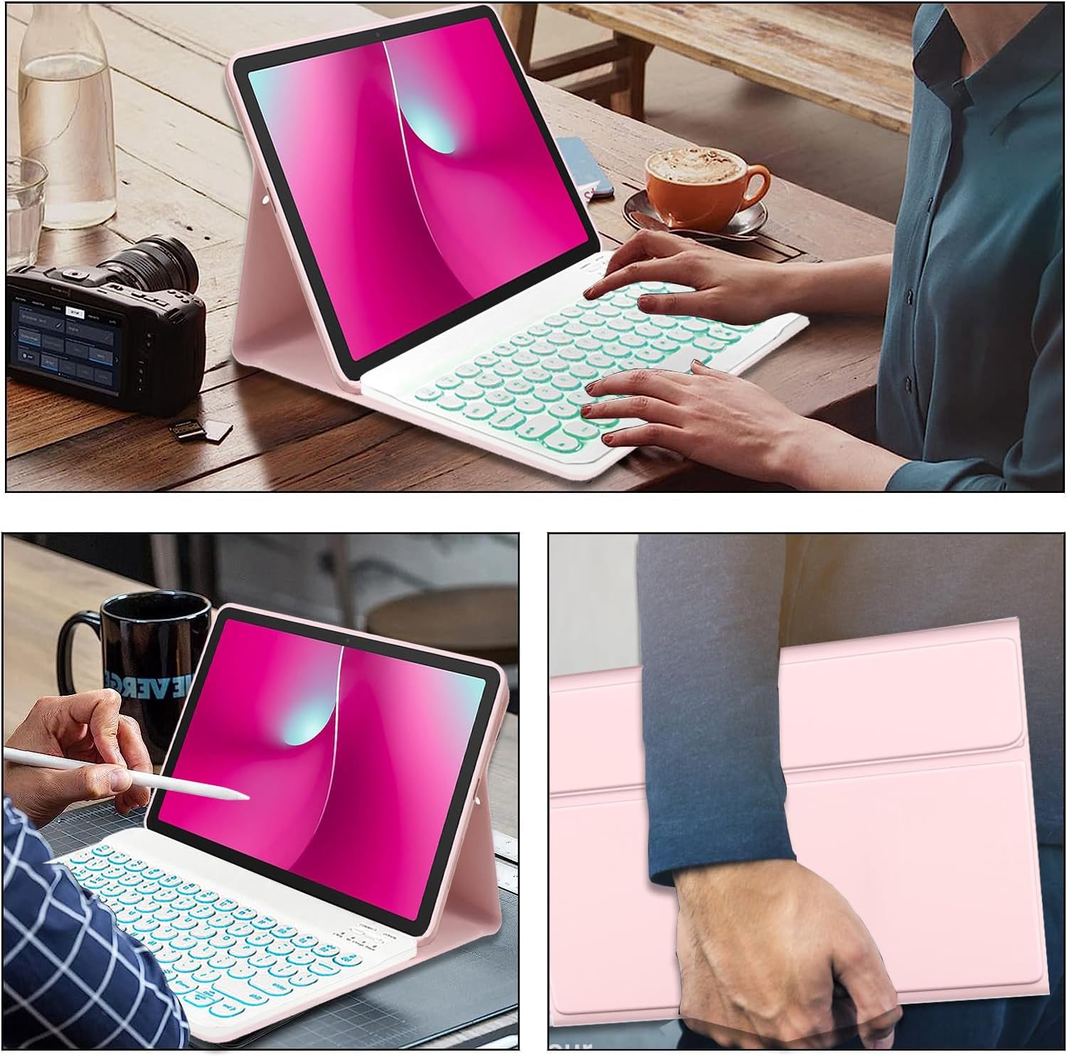Backlit Keyboard Case for T-Mobile REVVL Tab 2 (2025 Release, 10.1"), 7 Colors Light Magnetically Detachable Wireless Keyboard with Flip Case Cover for 10.1” REVVL Tab 2nd 2025 (Pink)