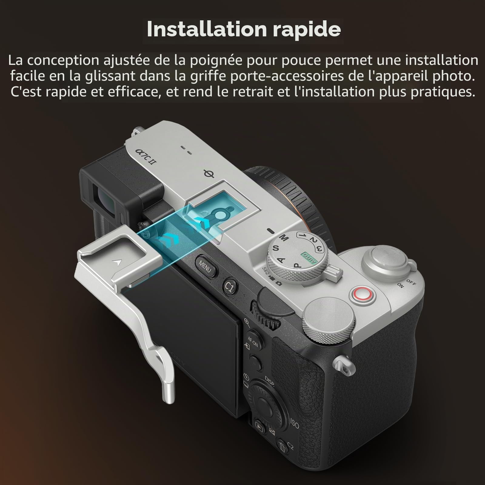 SMALLRGI Cold Shoe Poignée de Pouce pour Sony Alpha 7C II/Alpha 7CR / Alpha 7C, Design Ergonomique, Griffe Froide Intégrée, pour Lumière, Microphone, Poids Seulement 8 g (Argent) - 4818