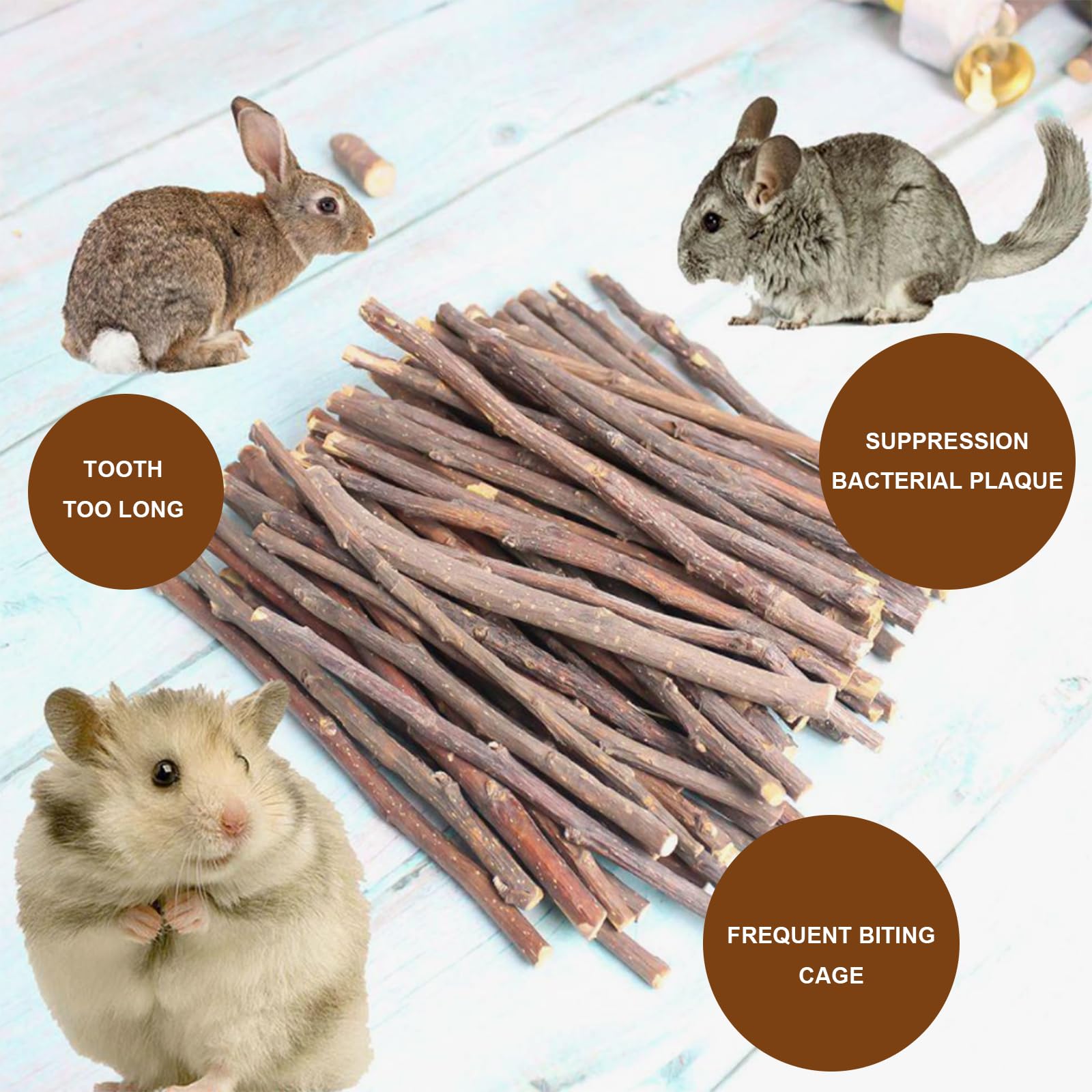 DAJING Apple Sticks Molar Toys for Rabbits Chinchillas, Guinea Pigs, Parrots, Hamsters (200g), no, 2 cm x 1 cm x 4 cm - Image 3