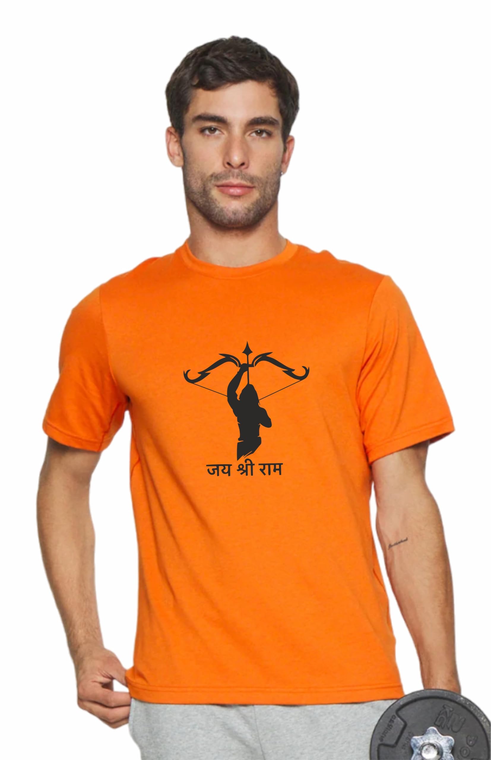 Uniplanet StoreHalf Sleeve Shree Ram Round Neck Cotton Printed Orange T Shirt for Men