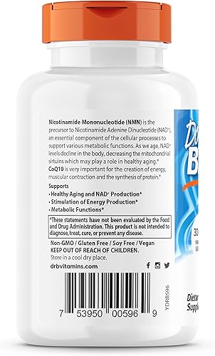 Miniatura 2 de Doctor's Best NMN + CoQ10, apoya el envejecimiento saludable, la energía y la producción NAD+, vegano, 60 cápsulas vegetales