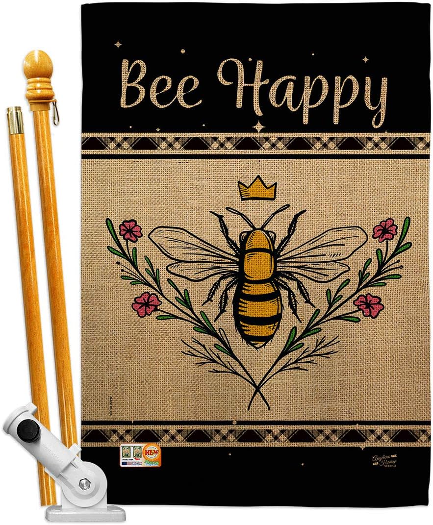Queen Bee Happy House Flag Garden Friends Butterfly Ladybugs Dragonfly Springtime Insect Natural Wildlife Small Decorative Gift Yard Banner Double-Sided Made In USA 28 X 40