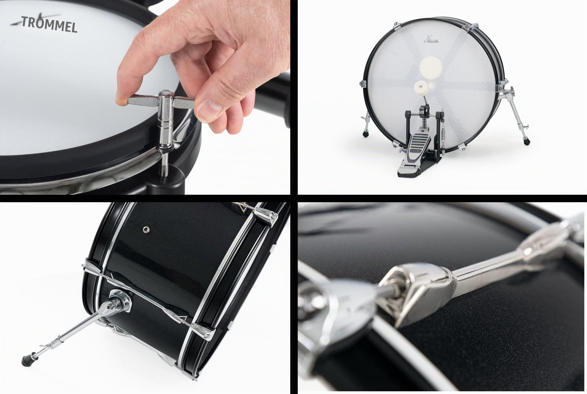 XDrum DD-670 PLUS Mesh E-Drum Kit Live Set - elektronisches Schlagzeug mit HiHat und Holzkesseln - 20" Kick-Pad - 720 Sounds - inklusive Hardware, Hocker, Monitor, Kabel und Sticks - Black Sparkle