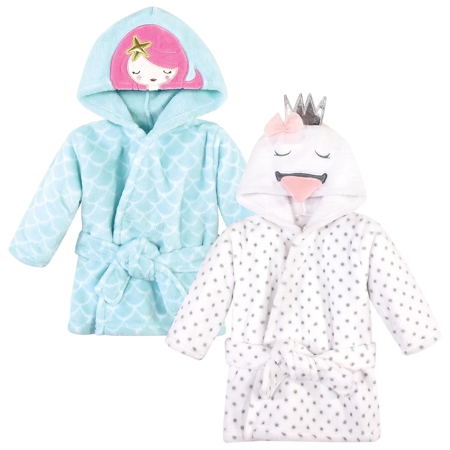 Hudson Baby Unisex Baby 2Pc Plush Animal Face Bathrobe, Pig Gray Zebra, 0-9 Months