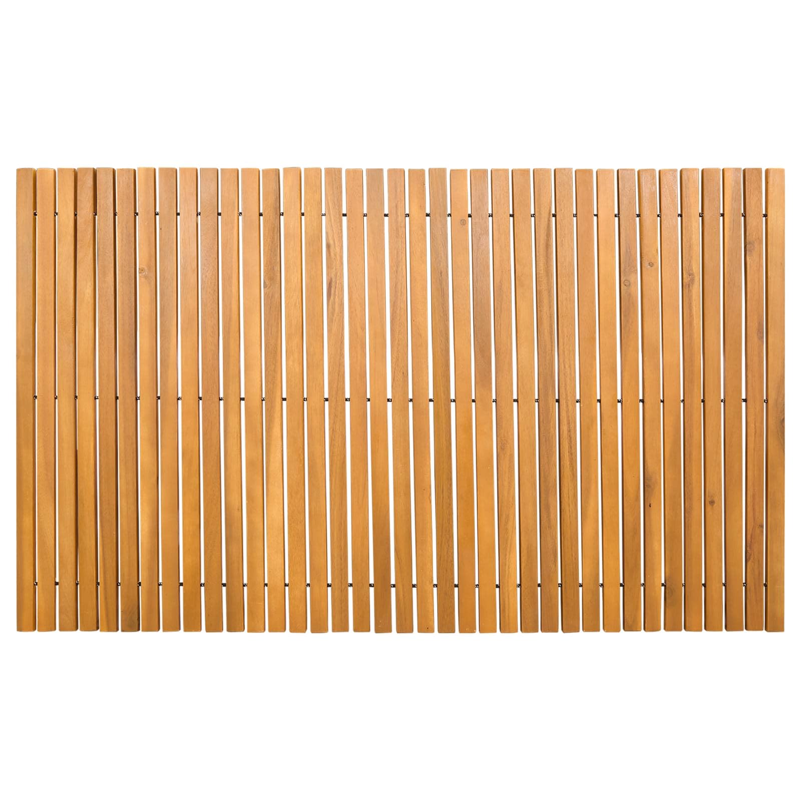 Badematte 100 x 60 cm aus Akazienholz, Duschmatte rutschfest, Holzmatte für Badezimmer und Wellnessbereich, platzsparend rollbar