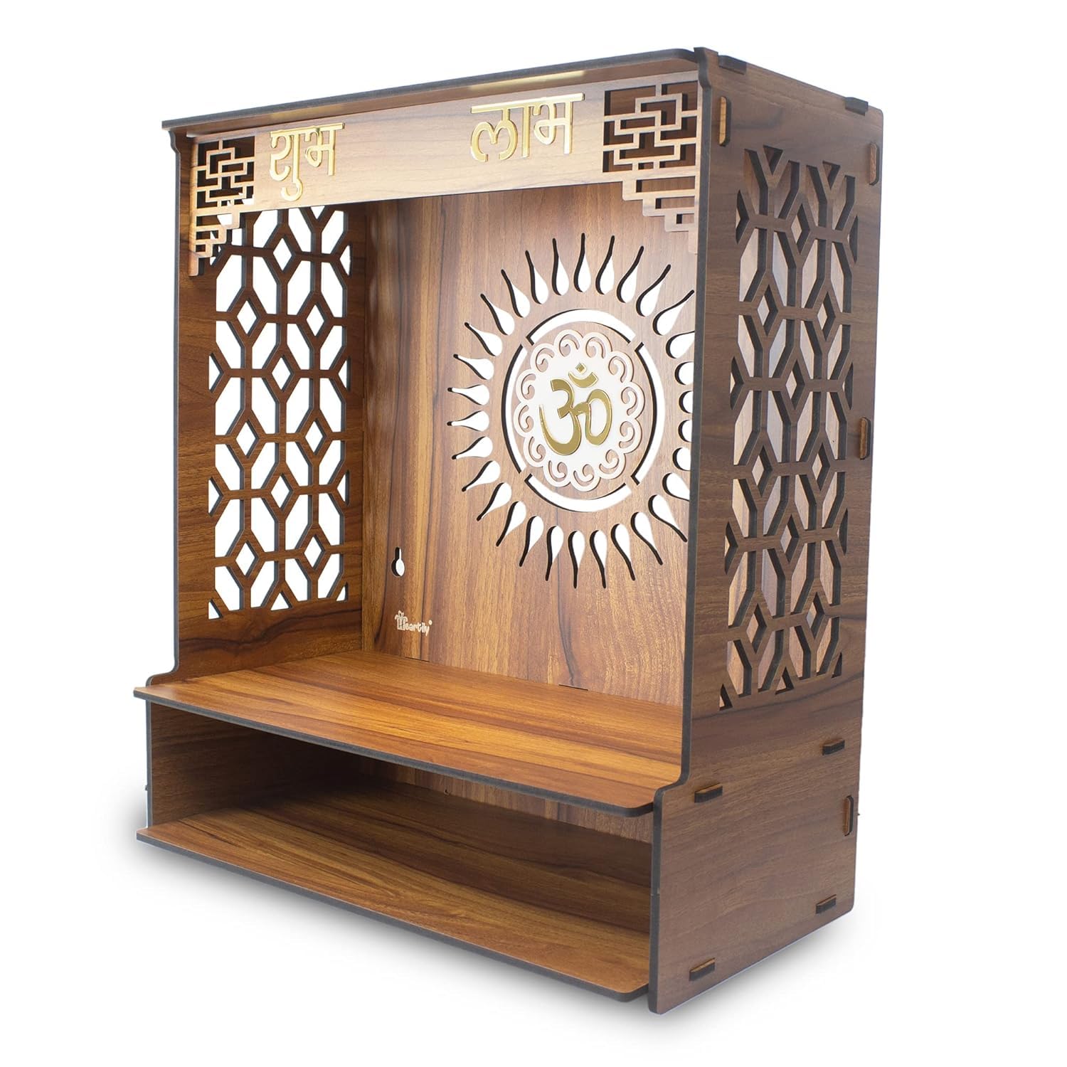 Pooja Mandir in legno per la casa e l'ufficio Pooja Stand moderno Puja Mandir per casa da parete con faretti LED dimensioni (45,7 cm, L - 40,6 cm, W-21,7 cm)