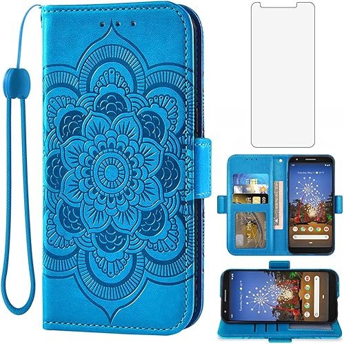 Asuwish Funda tipo cartera compatible con Google Pixel 3a y protector de pantalla de vidrio templado, funda de cuero con tapa para tarjetas de