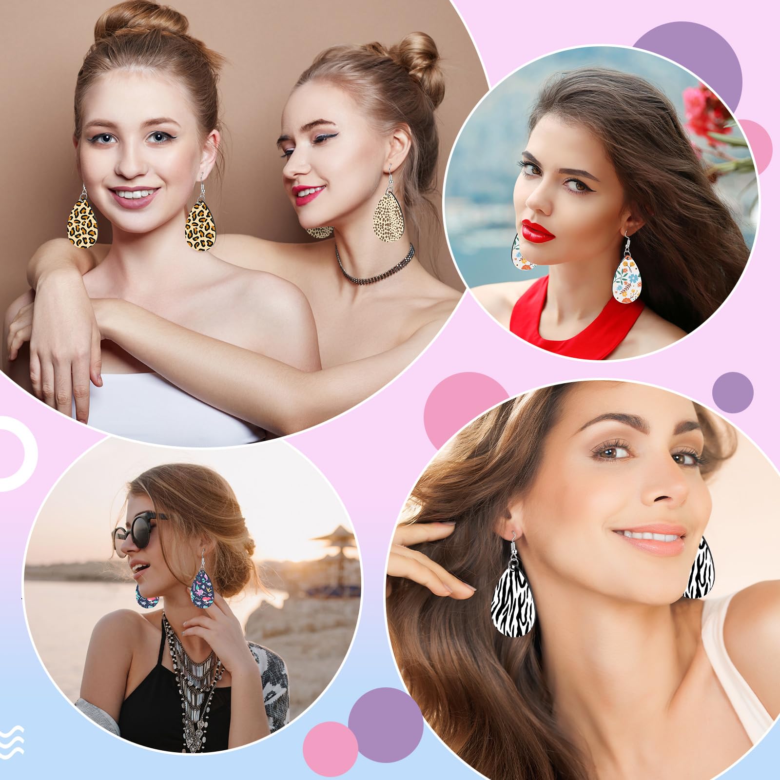 Riceshoot 200 Stück Sublimationsohrrohlinge Bulk Sublimation Ohrring mit Ohrringhaken Sprungringe Ohrstöpsel Halter Karten Taschen für Ohrring DIY Herstellung