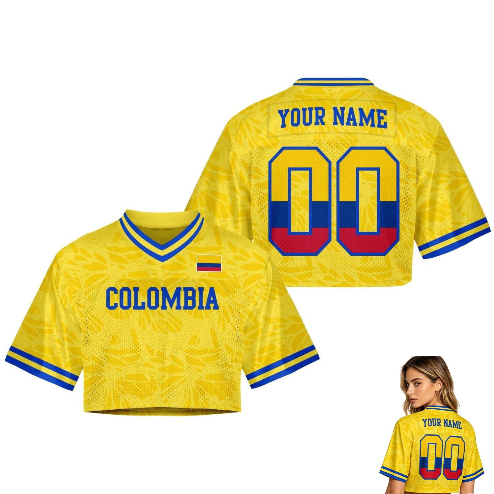 2026 World Cup Fan Shirt for Women,Personalised Name & Number, Y2K Crop Style Jersey, Cute Summer Short Sleeve Top for Match Day, Loose Streetwear Perfect Gift for Girls (Co-lombia)