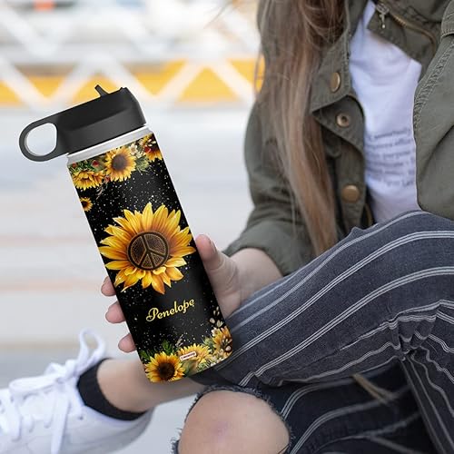 Miniatura 3 de wowcugi Regalos inspiradores para mujeres, botella de agua personalizada Everyday Is A New Beginning, regalos de girasol para niñas, mejores amigas,