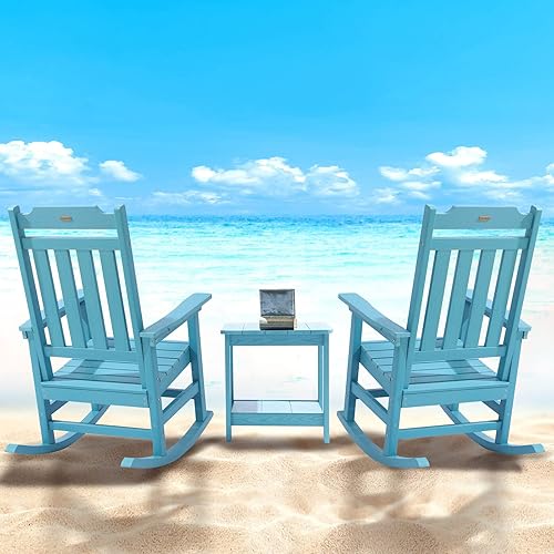 Miniatura 9 de hOmeQomi Juego de 4 Sillas Mecedoras, Mecedora de Porche Exterior de Madera Sintética Resistente a Todas las Condiciones Climáticas, Sillas