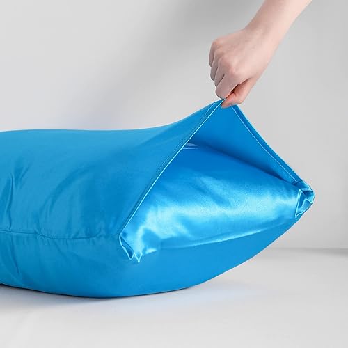 Miniatura 4 de NTBAY Paquete de 2 fundas de almohada estándar de satén para cabello y piel, lujosas y sedosas con cierre de sobre, 20 x 26 pulgadas, color azul rey