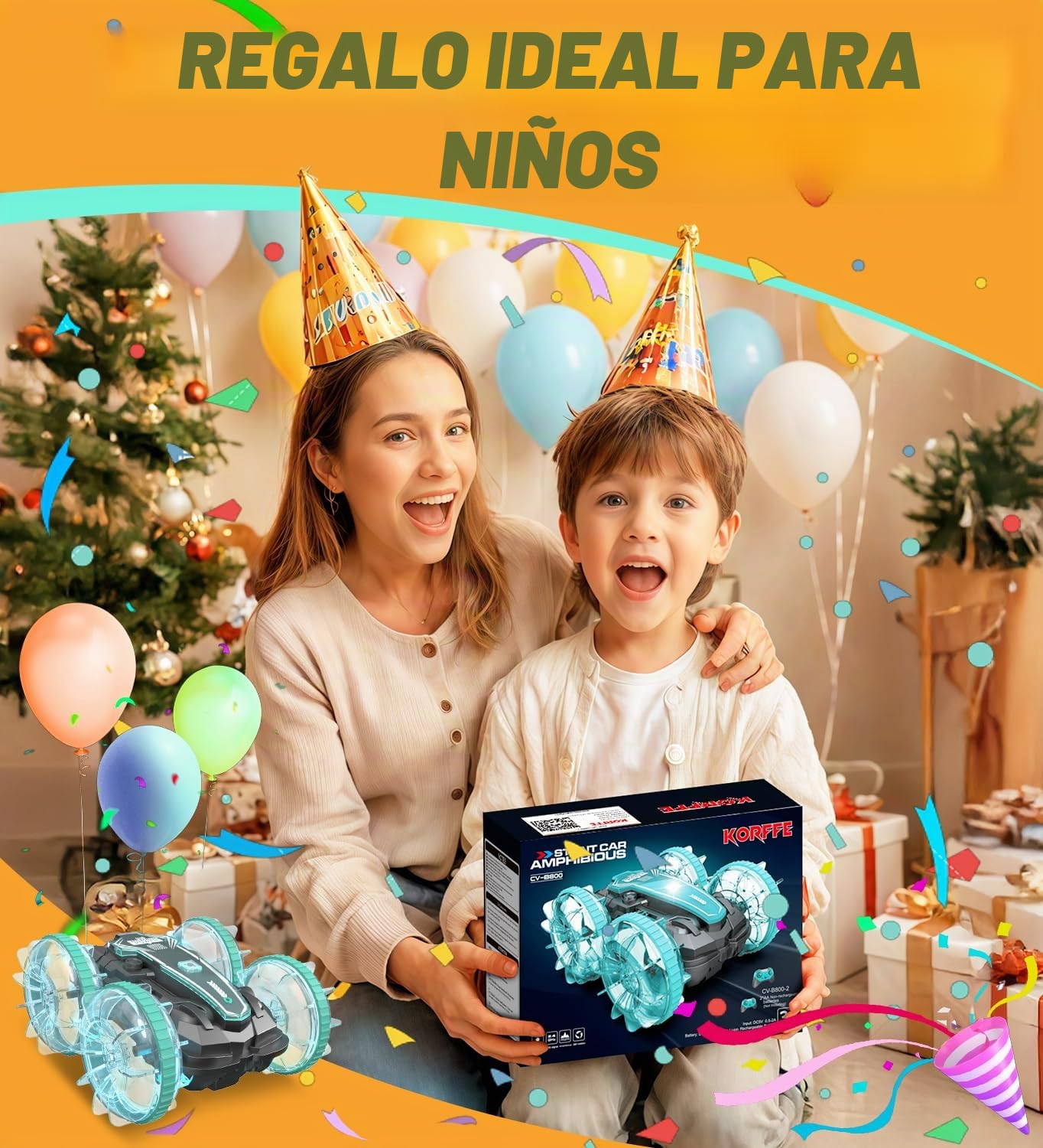 Vehículo anfibio Coche teledirigido 3 + años, RC Auto Car Toys a partir de 3, 4, 5, 6, 7, 8, 9 años, regalo de Navidad, niño de 3 años, juegos al aire libre para niños, playa, juguetes acuáticos