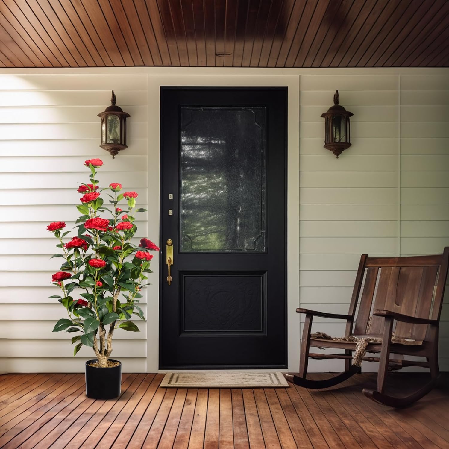 Romantic Season 2Pack Artificial Camellia Tree, 3FT, Red Faux Camellia Plant, Fake Potted Flower Tree for Modern Homes - Image 4