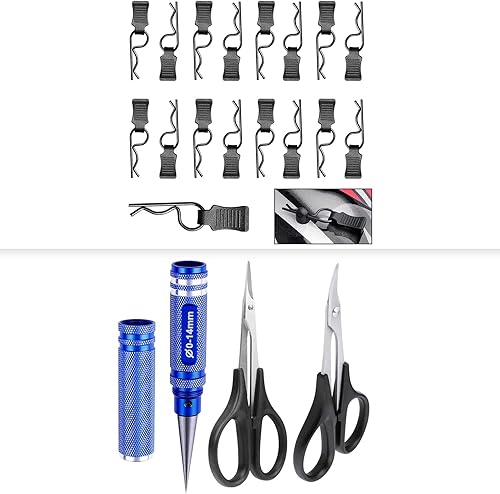 HobbyPark Tijeras de corte de cuerpo a control remoto, escariador de cuerpo RC y clips de cuerpo RC de 0.047 in con pestañas de tracción para escala