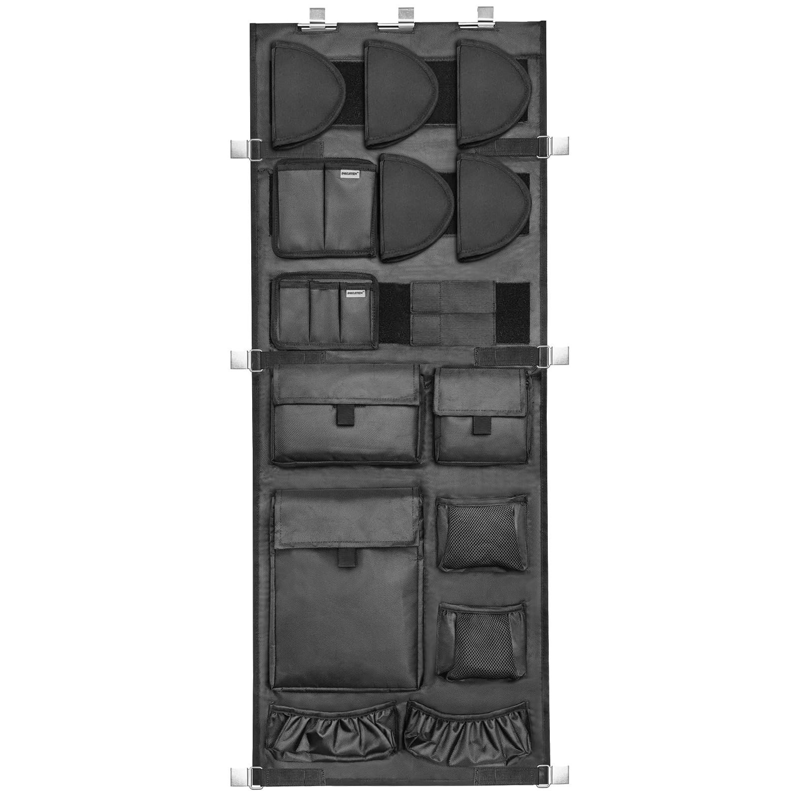INKUITEN Gun Safe Door Organizer,Gun Safe Door Panel Organizer, Gun Safe Accessories Storage with Removable Pistol Holders Mag Pouch,Adjustable Width Fit Door Panel from 18.5 to 23 inches (Black)