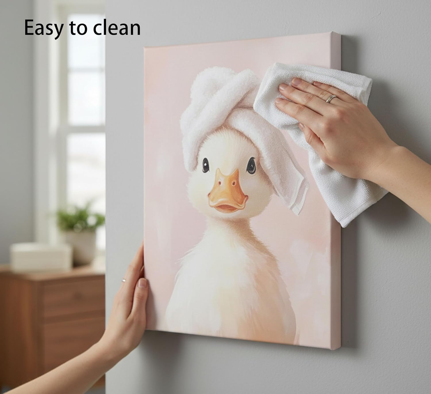 Funny Bathroom Canvas Wall Art Picture Cute Duck Goose Poster Print Whimsical Animal Artwork Painting Wall Decor for Kids Restroom Toilet Home Decoration 16x24in Framed