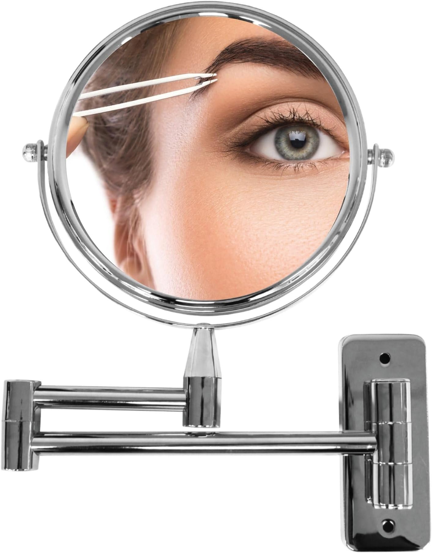 Danielle Creations 8-Inch Double-Sided Wall Mounted Adjustable Height Makeup Mirror, 10x Magnification