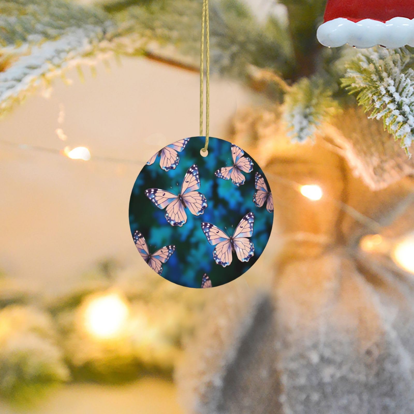 Christmas Ornaments for Christmas Tree Decoration Ceramic Hanging Cute Butterflies Ornament with Gold Ribbon Crafts Round Pendant for Keepsake Gifts Glass Xmas Decor Party Supplies