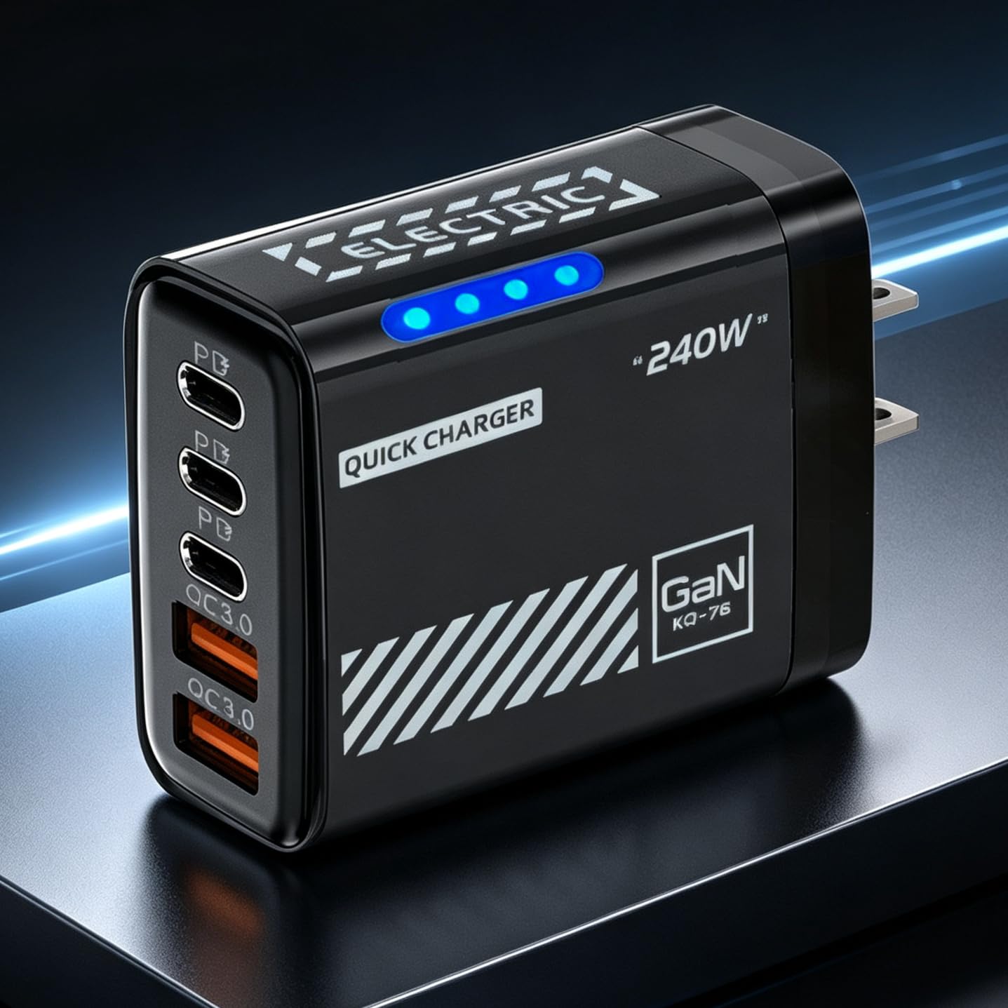 1Pc 240W GaN 5 in 1 USB C Charger, Fast Charging Power Adapter (US,Black) | Fast Simultaneous Charging for IPhone, Samsung, Huawei, Xiaomi, Tablet & Notebook Devices
