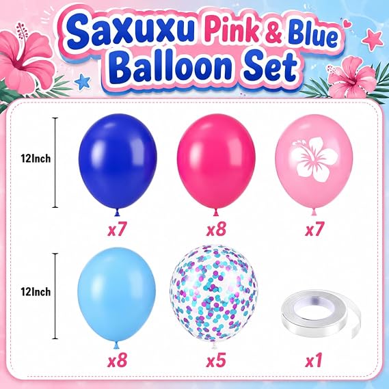 Pink Blue Tropical Balloons, 12 Inch Pool Gender Reveal Party Decorations