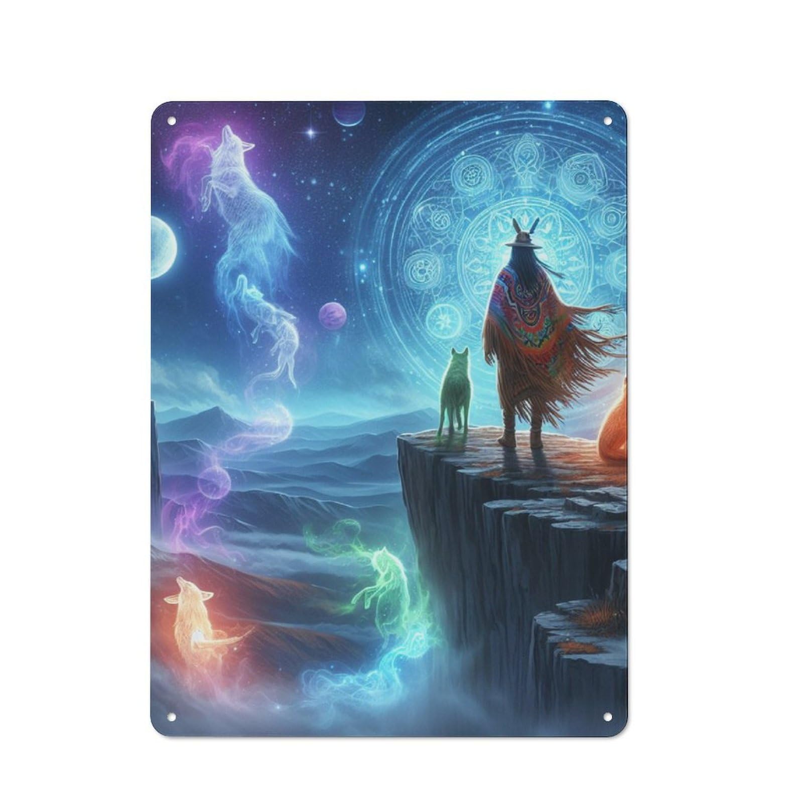 Junmoney Style-6 Metal Plaque 40X30cm With Fantasy Shamanic Journey For Hallway Wall, Retro Decor, For Wall Display Collectors