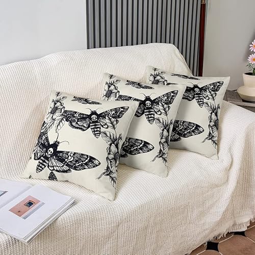 Feelyou Death Moth Boho Square Cushion Covers Set Of 2 Skull Decor Reversible Throw Pillow Covers Cases For Halloween Decorations Throw Pillowcases For Sofa Couch Chair Decor 18 X 18-Inch #TOP3