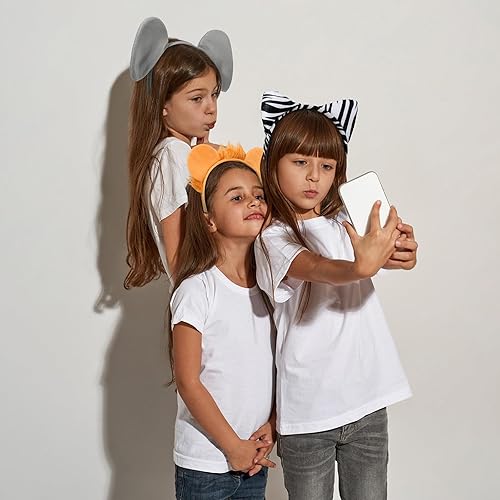 Miniatura 6 de Cindeer Diadema de 3 piezas de zoológico para disfraz de orejas de animales de zoológico, selva, safari, felpa, para adultos, niños, fiesta de