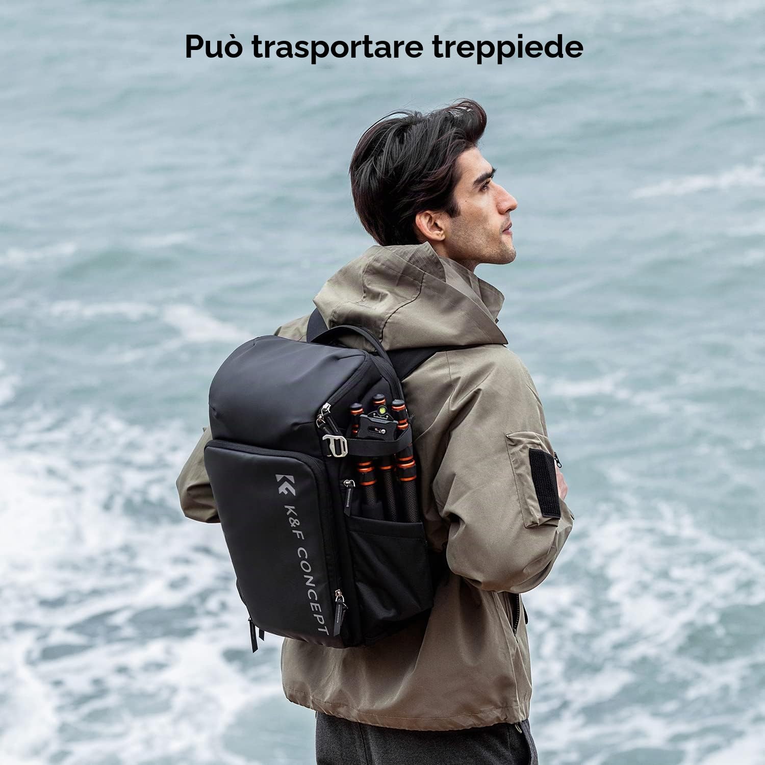 K&F CONCEPT Zaino per fotocamera professionale, borsa impermeabile di grande capacità per fotocamera reflex digitale con scomparto per laptop 16 Pollici-Nero