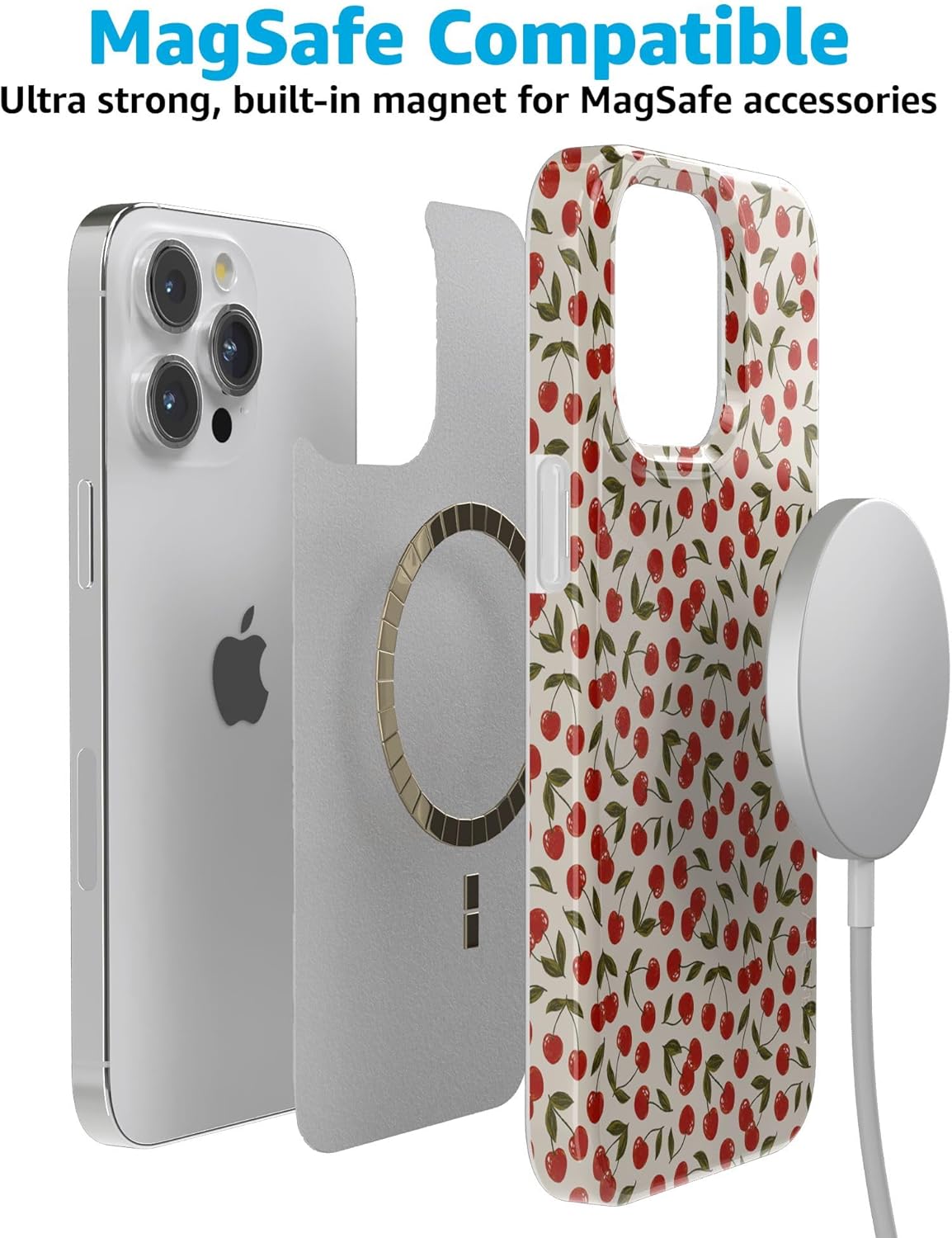 Casely iPhone 15 Pro Case | Cherry on Top | Red Cherries | Compatible with MagSafe | Classic Ultra Thin Design