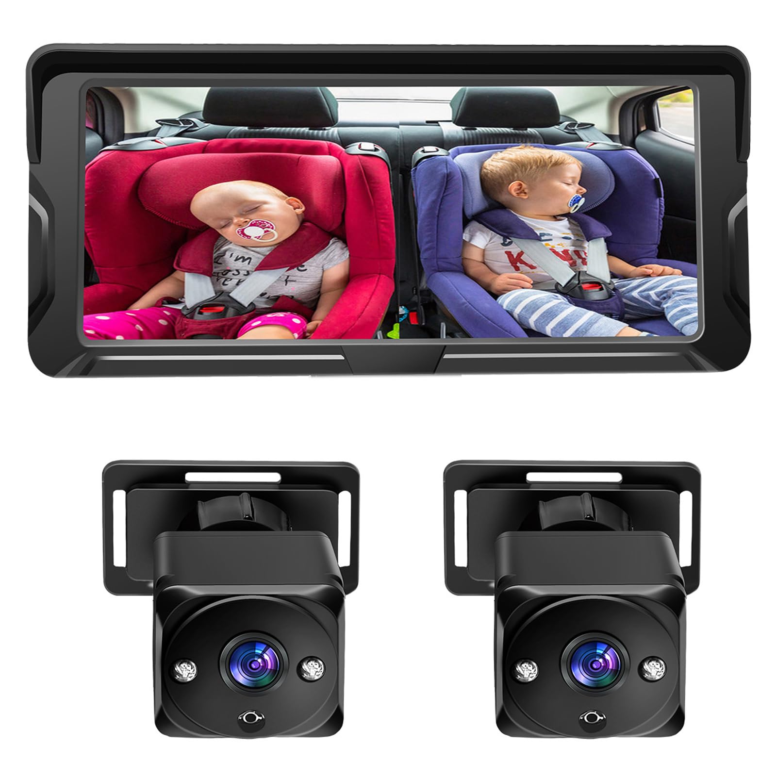 Shkalacar Cámara para Bebé para Coche con Canal Doble, 6,8 Pulgadas y 1080P, con 2 Cámaras de Visión Nocturna por Infrarrojos y ángulo de Visión Amplio de 150° para Asiento Orientado hacia Atrás