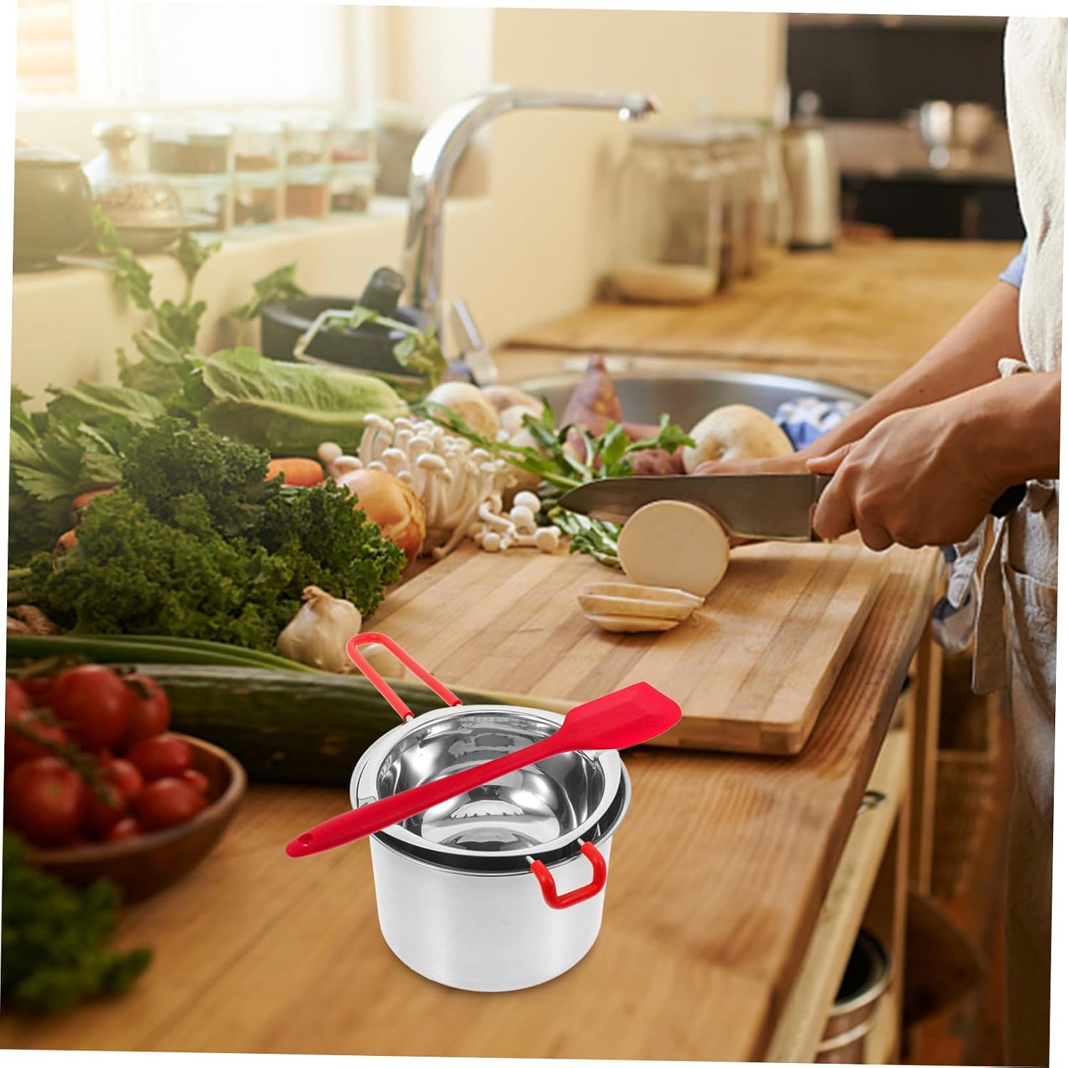 Stainless Steel Melting Pot Set for Chocolate Butter and Wax Double Boiler with Heat-resistant Handle and Spatula for Baking and Candle Making