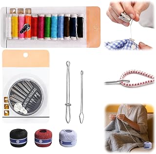 Upgrade Heavy Duty Sewing Kit, Drawstring Threader Tool,Needle and Thread Kit with Upholstery Thread Needles Sewing Awl Seam Ripper for Car Seats Carpets Shoes Backpacks DIY Crafting (B)