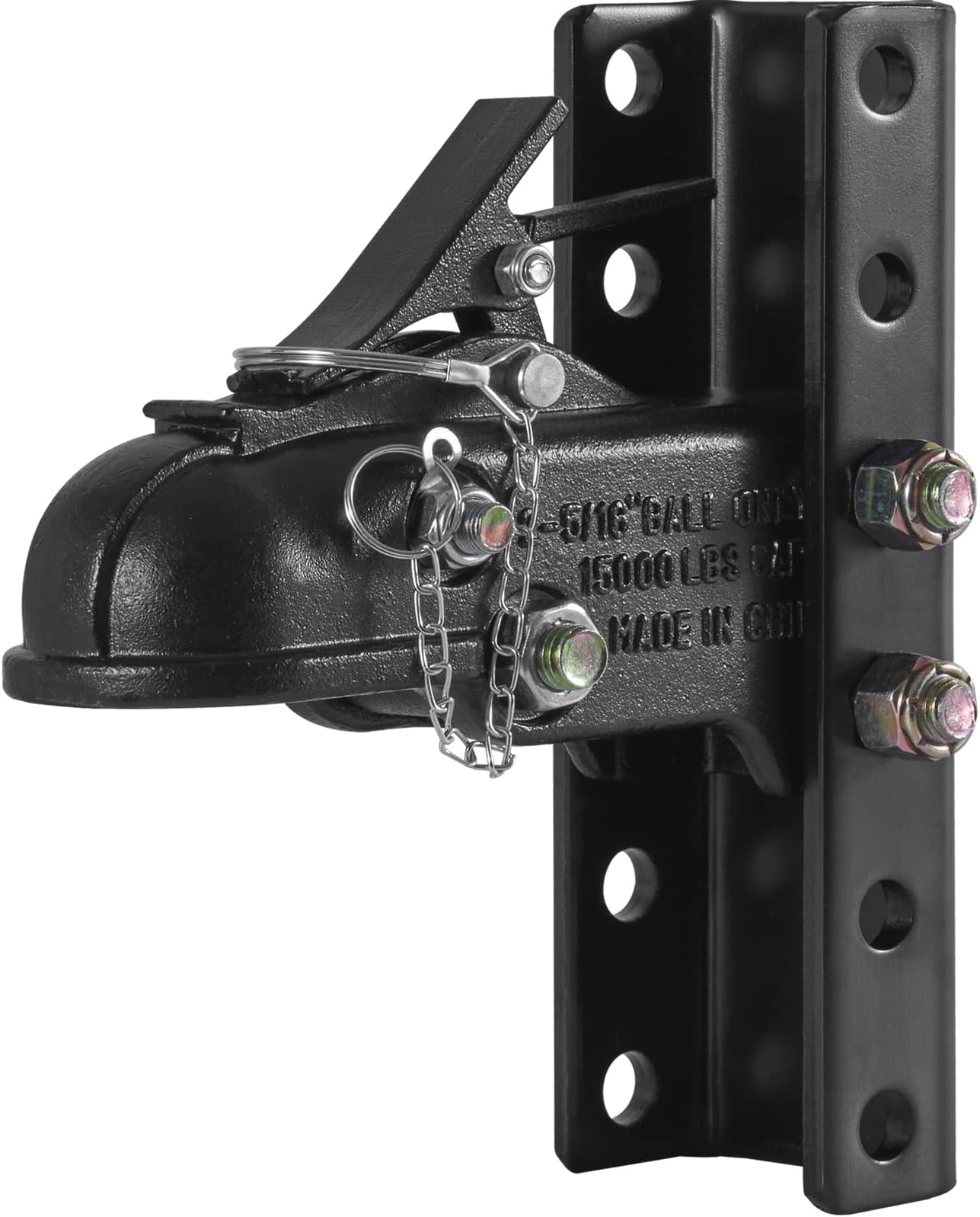 VEVOR Adjustable Trailer Coupler and 5-Position Channel Bracket Kit, 2-5/16" Hitch Ball, 15000 lbs Capacity, Heavy Duty Cast Channel-Mount Coupler, for Towing Camper, Pickup Truck, SUV, Black Coating