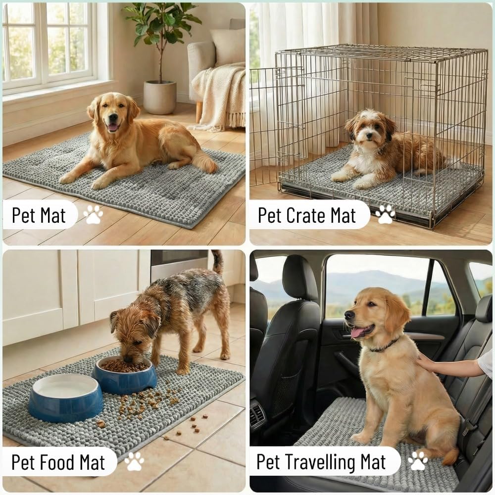 Miss Mila®| Dog Door Mat for Muddy Paw, Super Absorbent Chenille Pet Rug for Indoor Entryway, Non-Slip Washable Dirt Trapping Mats for Dogs & Cats, 19"x30" Grey image 5