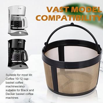 HESSION Permanent Coffee Filter 8-12 Cup Basket Fits Mr Coffee Filter Basket Gold Coffee Filter Basket 2 Pack