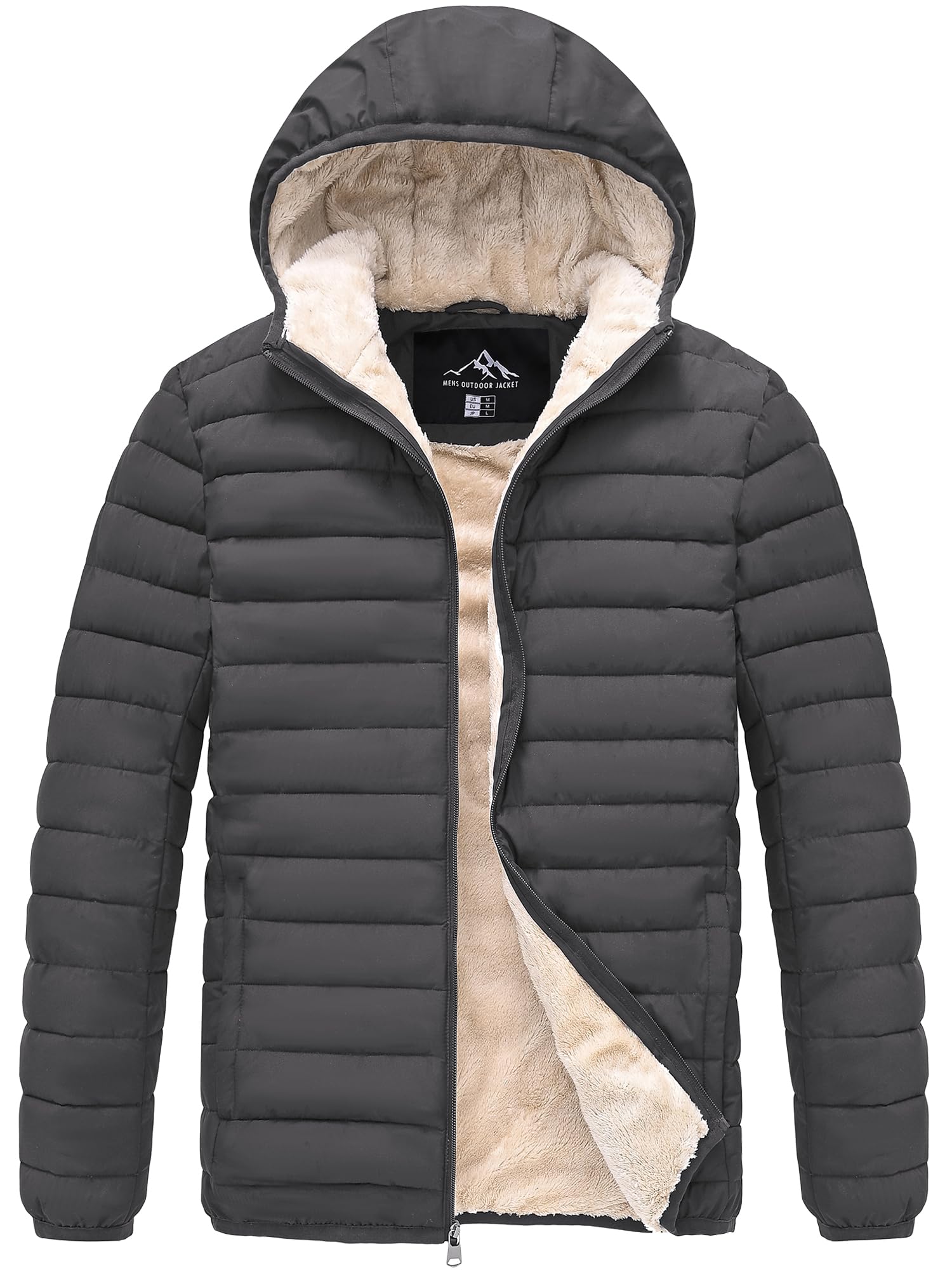 Men's Puffer Jacket Winter Fleece Lined Coat Full Zip Hoodie