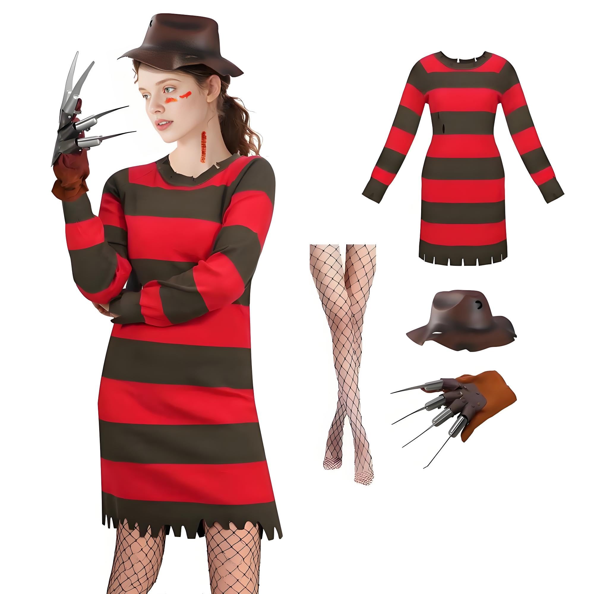 Zophlly Halloween Freddy Costume Women Dress (Red, Large)