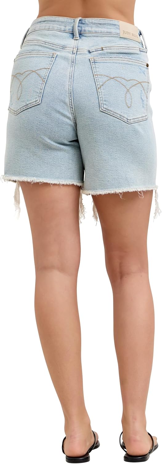 Judy Blue Womens Shorts - High Waisted Rigid Magic Dad Short with Cell Phone Back Pocket
