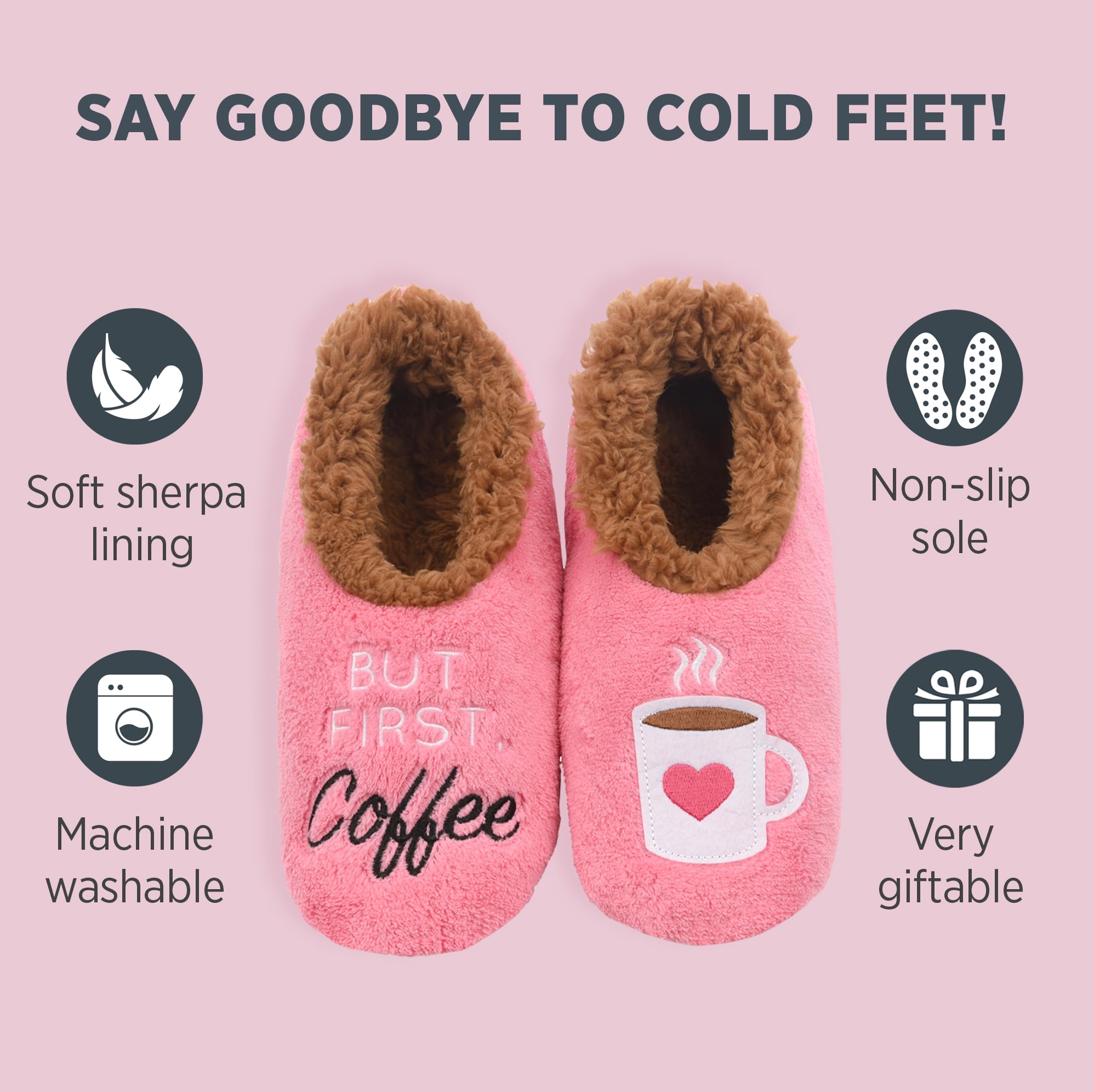 Snoozies Coffee Slipper Socks for Women Cute Gifts and Fun House Slippers with Soft Sherpa Lining and Grips |BFCF-Medium