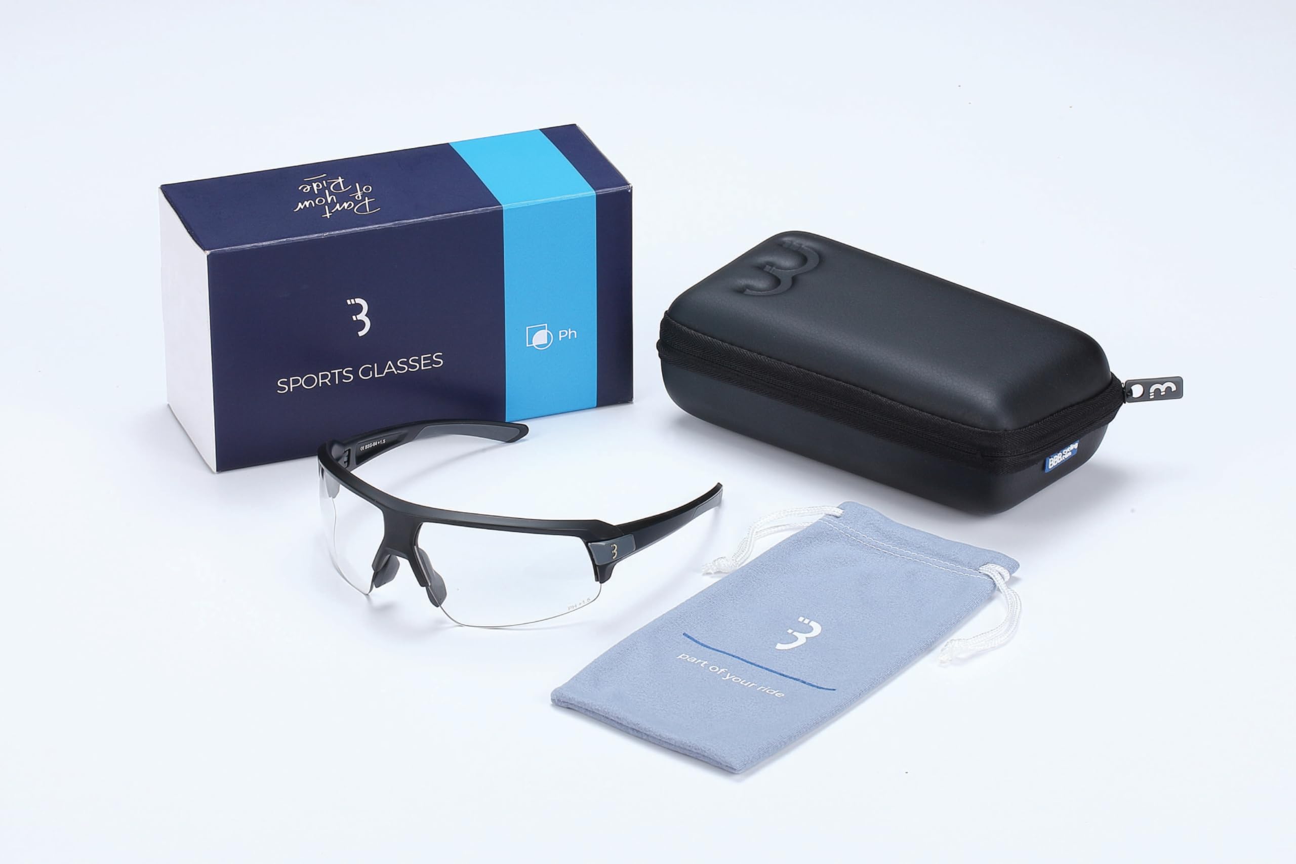 BBB Lunettes de cyclisme unisexes avec verres photochromiques + 2.0 dioptrie magnétique interchangeable, léger, protection UV, pour vélo, homme et femme (lot de 1)
