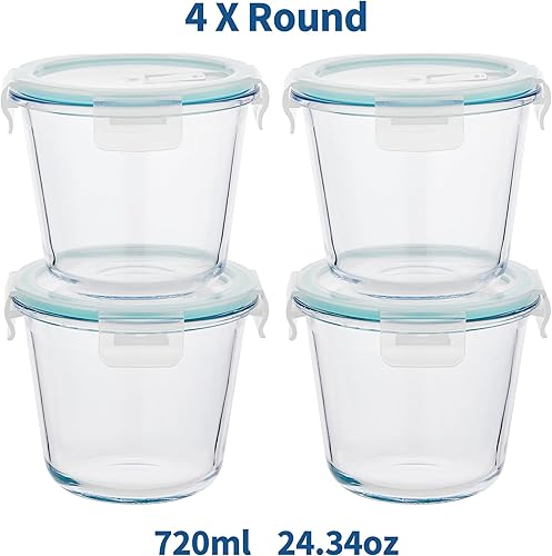 Miniatura 2 de Juego de 8 recipientes de vidrio para preparación de comidas con tapas, juego de recipientes de almacenamiento de vidrio herméticos de 3 tazas