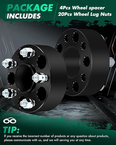 Miniatura 2 de SCITOO 4 espaciadores de rueda de 5 x 4.5 pulgadas de diámetro de 2.602 in, pernos de 12 x 1.25 pulgadas, espaciadores de rueda de 5 lengüetas para