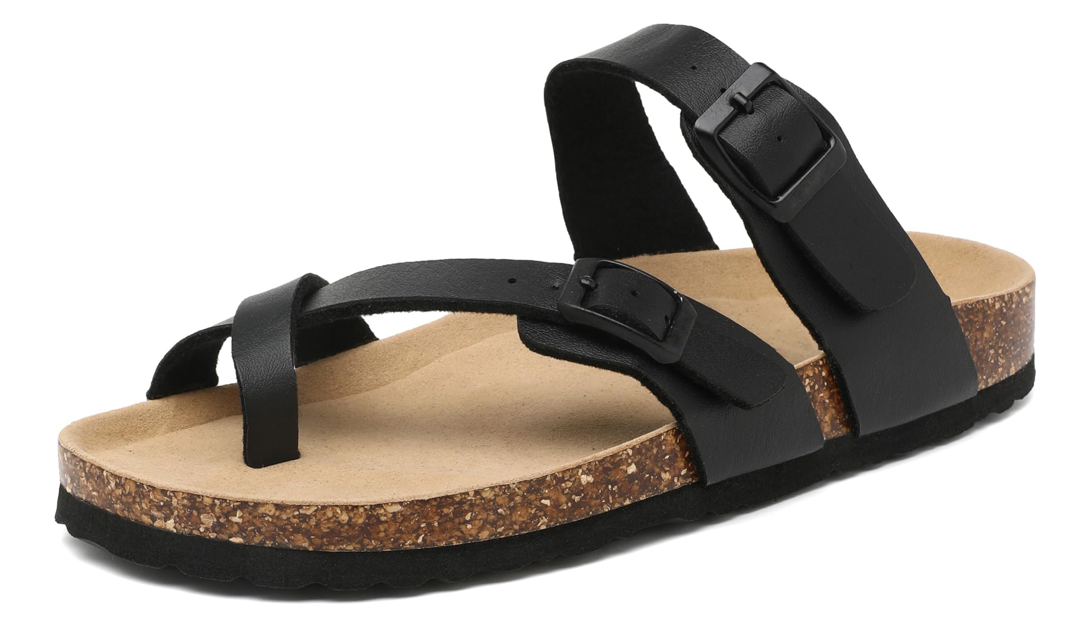 LeSiesWomen's Sandals Cork Footbed Thong Slide Summer Flat Sandals Open Toe  Adjustable Slip On Slippers Comfort