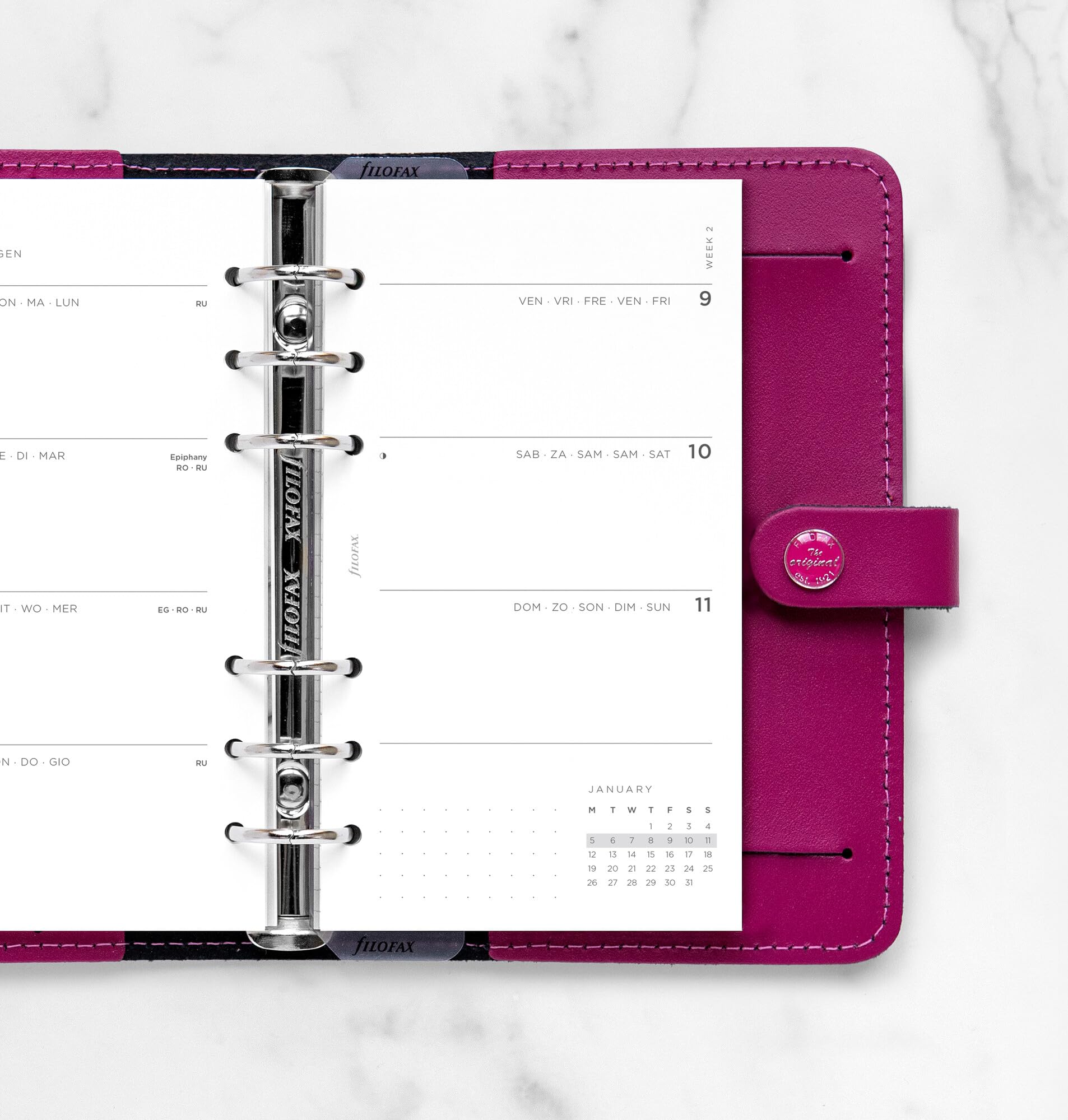 Filofax Osobisty minimalny tydzień na dwóch stronach 5 języków 2026 dziennik 26-68490