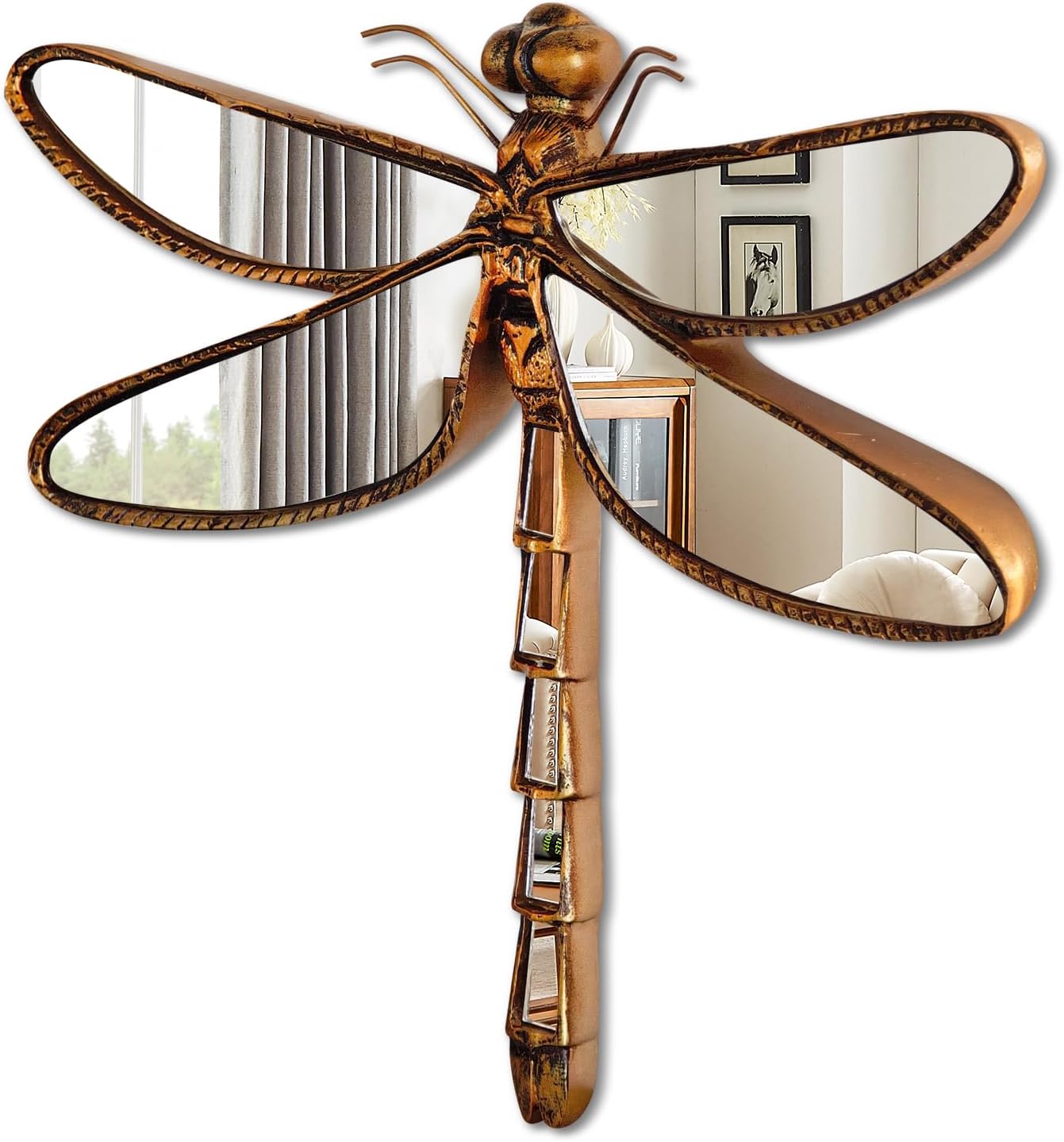 Dragonfly Mirror Wall Decor, Gold Butterflys Wall Decor, Creative Dragonfly Mirror Glass WallDecor for Living Room & Bedroom, Perfect for Victorian & European Themed Homes
