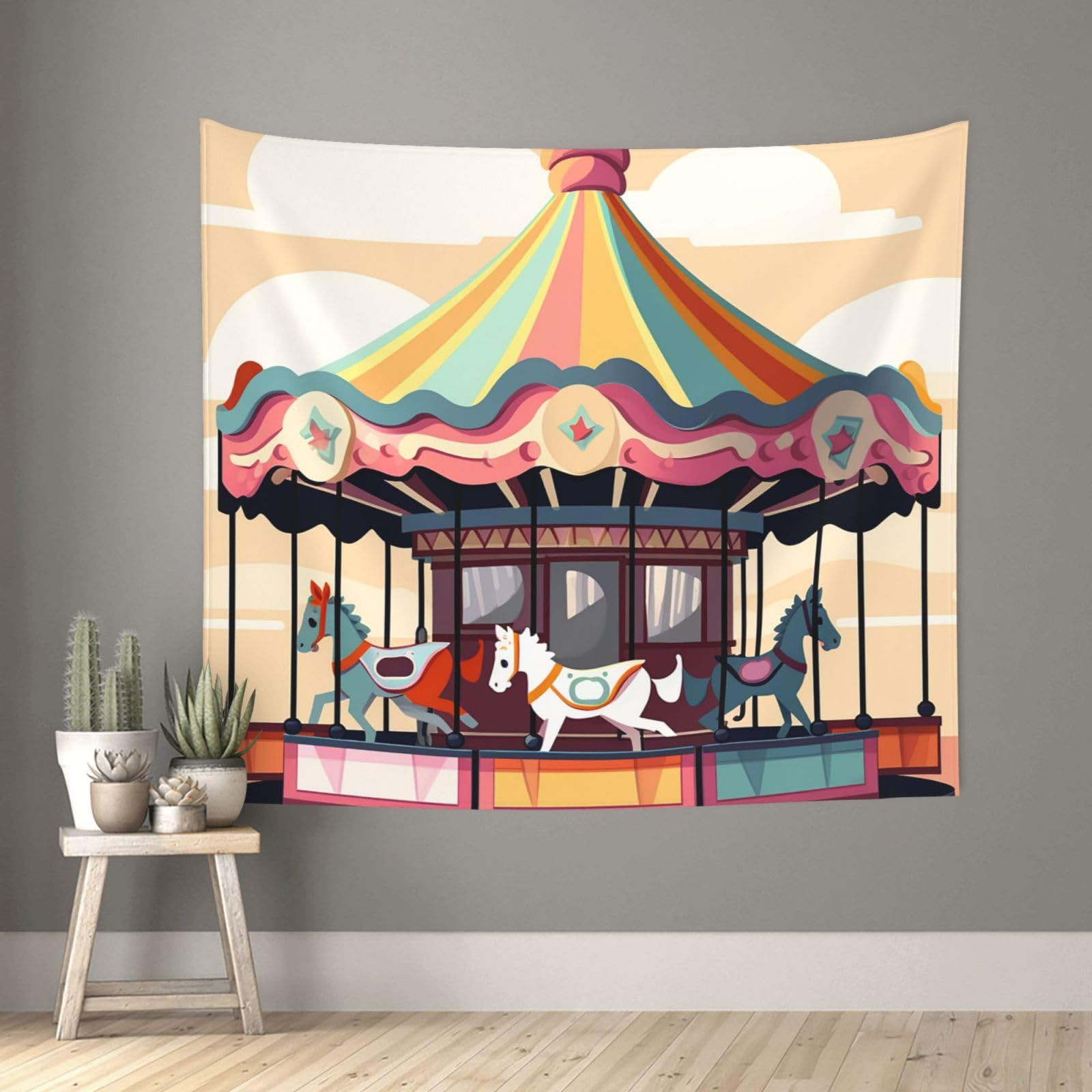 FodPand Carousel Tapestry for Bedroom Aesthetic, Wall Hanging Tapestries Art Decor Backdrop Wall Tapestry for Dorm Living Room Funny Poster Party Banner Background 51" X 60"