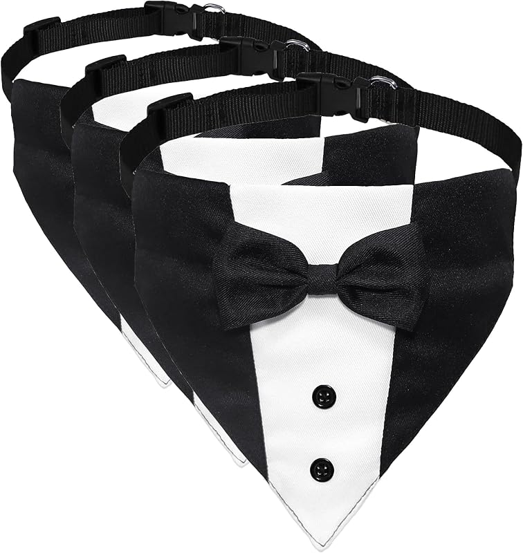 Fantasia de Smoking para Cães com Bandana e Gravata-Borboleta GOYOSWA, Coleira Ajustável Grande 38,1–63,5 cm, Pacote com 3