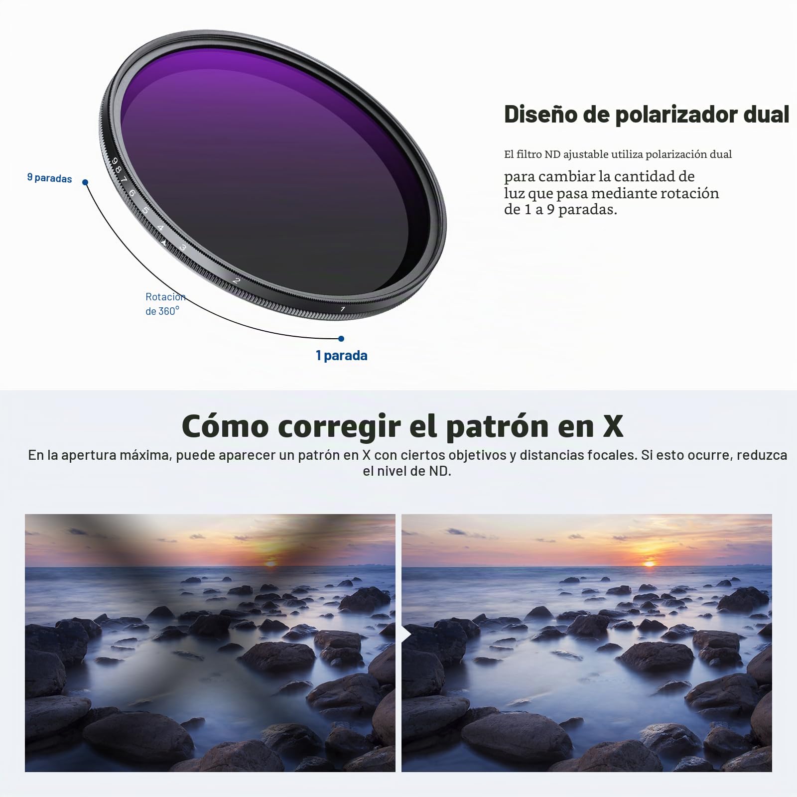 NEEWER 67mm Filtro ND Variable ND2-400 (1-9 Paradas) con Tapa de Lente, Cordón, Paño de Limpieza, Ajuste Preciso de Densidad Neutra, Vidrio Optico Multicapa Resistente a Huellas Dactilares y Rayones